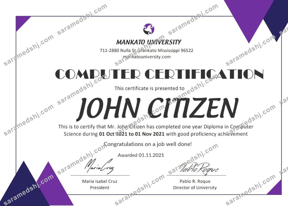 USA Computer Diploma Certificate template in Word and PDF format